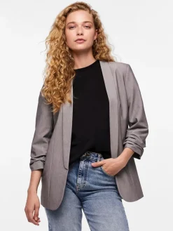 PIECES Grey Ruched Sleeve Blazer Outlet