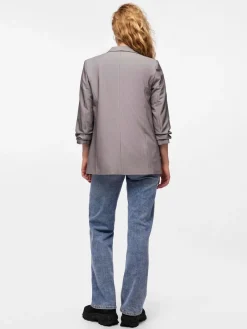 PIECES Grey Ruched Sleeve Blazer Outlet