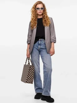 PIECES Grey Ruched Sleeve Blazer Outlet