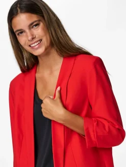 PIECES Red Ruched Sleeve Blazer Hot