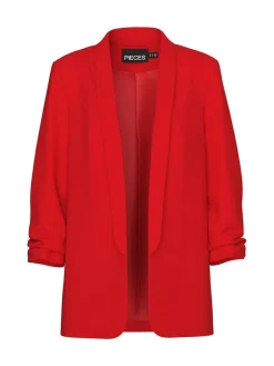 PIECES Red Ruched Sleeve Blazer Hot