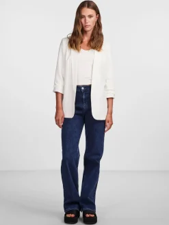 PIECES White Ruched Sleeve Blazer Clearance