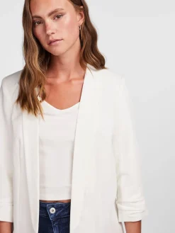 PIECES White Ruched Sleeve Blazer Clearance