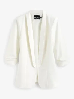 PIECES White Ruched Sleeve Blazer Clearance