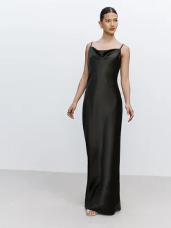 Next Pine Green Satin Cowl Neck Wedding Guest Bridesmaid Maxi Dress