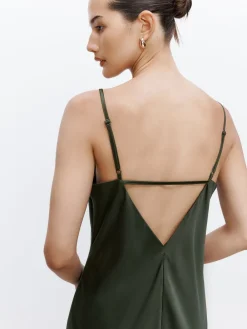 Next Pine Green Satin Cowl Neck Wedding Guest Bridesmaid Maxi Dress