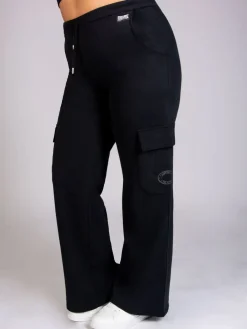 Pineapple Black Womens Cargo Wide Leg Joggers Hot