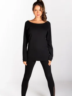 Pineapple Womens Off Shoulder Longline Sweatshirt Black New