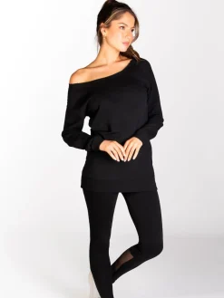 Pineapple Womens Off Shoulder Longline Sweatshirt Black New