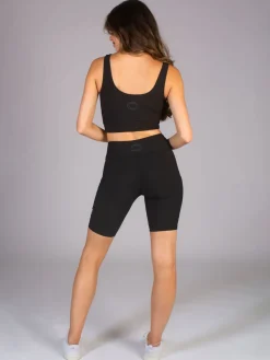 Pineapple Black Womens Rib Cycling Shorts with Pocket Sale