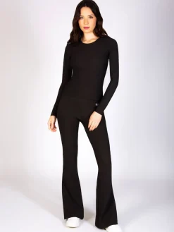 Pineapple Black Womens Rib Flared Leggings Best