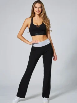 Pineapple Womens Contrast Band Bootcut Jersey Trousers Black/Grey Hot