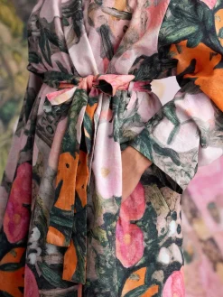 Next Pink Benjamin Macgregor Scene Print Satin Dressing Gown Outlet