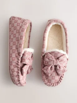 Next Pink Check Heart Moccasin Slippers Best