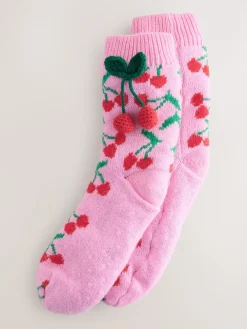 Next Chunky Slipper Socks 1 Pack Pink Cherries Clearance