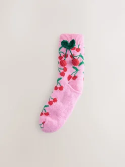 Next Chunky Slipper Socks 1 Pack Pink Cherries Clearance