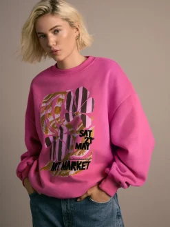 Next Cotton Rich Fruit Art Graphic Longsleeve Crewneck Sweatshirt Pink Outlet