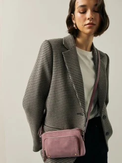 Next Double Zip Cross-Body Faux Suede Bag Pink New