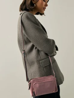 Next Double Zip Cross-Body Faux Suede Bag Pink New