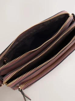 Next Double Zip Cross-Body Faux Suede Bag Pink New