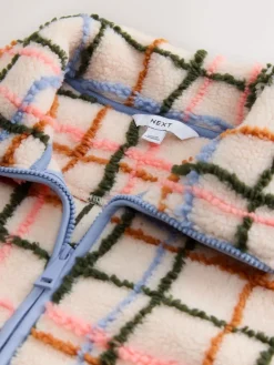 Next Pink/ Ecru Check Soft Touch Cosy Teddy Borg Quarter Zip Fleece New