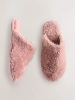 Next Faux Fur Mule Slippers Pink Outlet