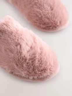 Next Faux Fur Mule Slippers Pink Outlet