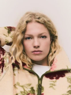 Next Pink Floral Print Soft Touch Cosy Teddy Borg Quarter Zip Fleece Clearance