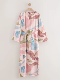 Next V-Neck 3/4 Length Sleeve Maxi Kaftan Dress Pink Floral Print Best