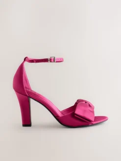 Next Forever Comfort® Satin Bow Block Heeled Sandals Pink Clearance