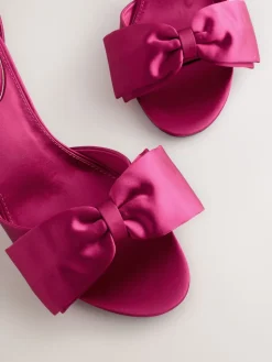 Next Forever Comfort® Satin Bow Block Heeled Sandals Pink Clearance