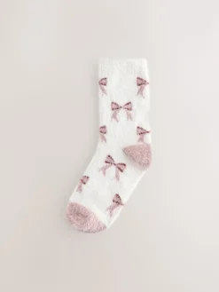 Next Pink Gingham/ Bows Superhairy Cosy Socks 2 Pack Clearance