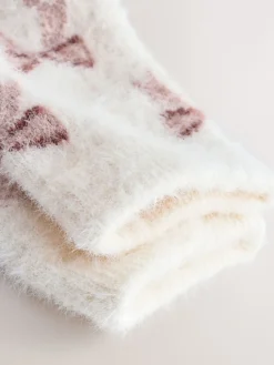 Next Pink Gingham/ Bows Superhairy Cosy Socks 2 Pack Clearance