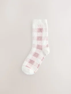 Next Pink Gingham/ Bows Superhairy Cosy Socks 2 Pack Clearance