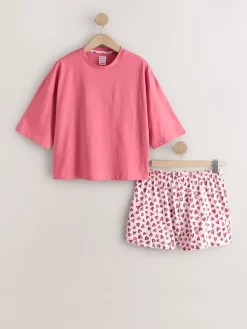 Next Cotton Short Set Pyjamas Pink Heart Outlet