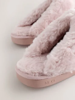 Next Pink Heart Faux Fur Lined Suede Mule Slippers Hot