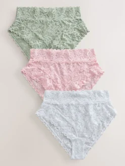 Next High Waist High Leg All Over Lace Knickers 3 Pack Pink Outlet