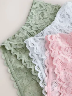 Next High Waist High Leg All Over Lace Knickers 3 Pack Pink Outlet