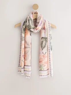 Next Pink Palm Floral Kew Collection Lightweight Scarf Clearance