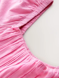 Next Puff Sleeve Midi Dress Pink Hot