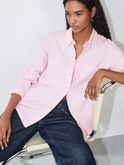 Next Relaxed 100% Cotton Button Down Casual Long Sleeve Shirt Pink Discount