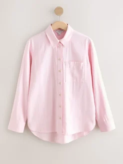 Next Relaxed 100% Cotton Button Down Casual Long Sleeve Shirt Pink Discount