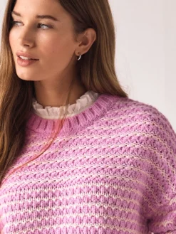 Next Stitchy Knit Pie Collar Layer Jumper Pink