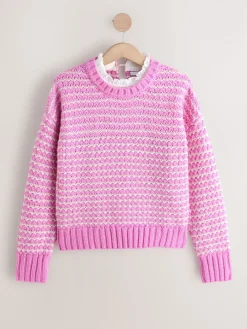 Next Stitchy Knit Pie Collar Layer Jumper Pink