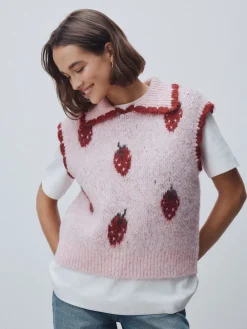 Next Pink Strawberry Sleeveless Knitted Tank Top With Wool Hot