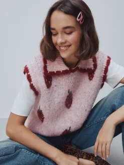 Next Pink Strawberry Sleeveless Knitted Tank Top With Wool Hot