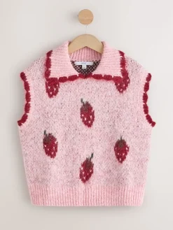 Next Pink Strawberry Sleeveless Knitted Tank Top With Wool Hot