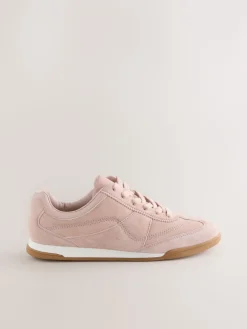 Next Pink Suede Leather Stitch Panel Detail Lace Up Trainers
