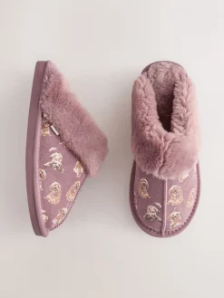 Next Pink Suede Mule Charlie Cockapoo Faux Fur Slippers New