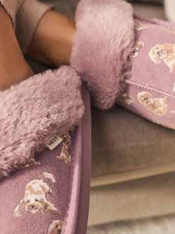 Next Pink Suede Mule Charlie Cockapoo Faux Fur Slippers New